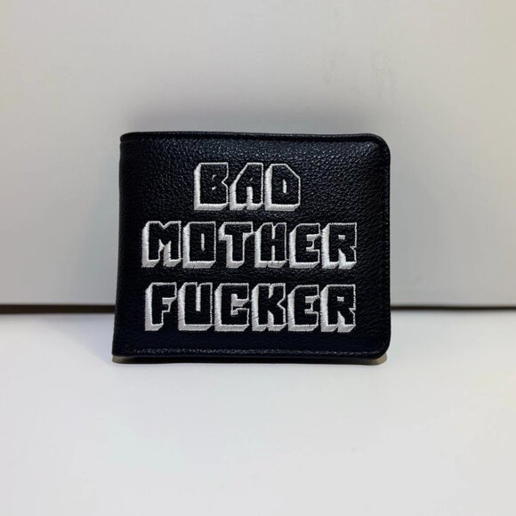Black White Embroidered Bad Mother Fu**er Leather Wallet As Seen in Pulp Fiction - Picture 1 of 8